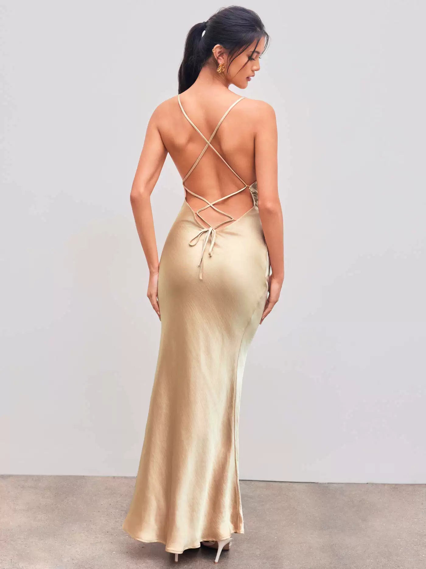 drape strap open back maxi dress