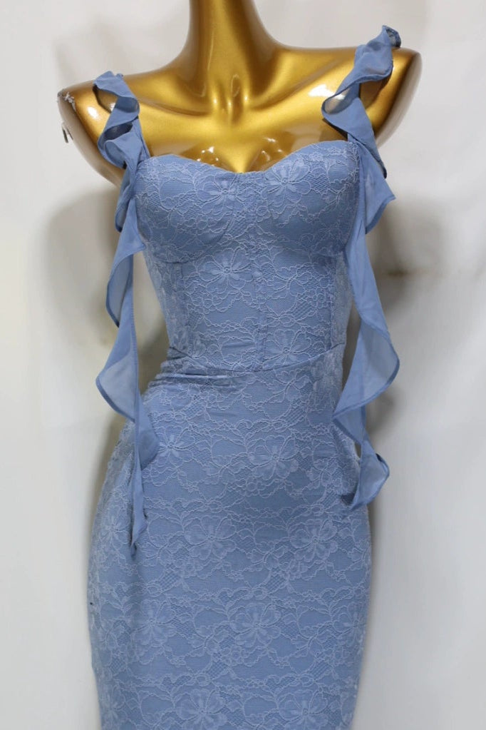 blue suspenders maxi dress