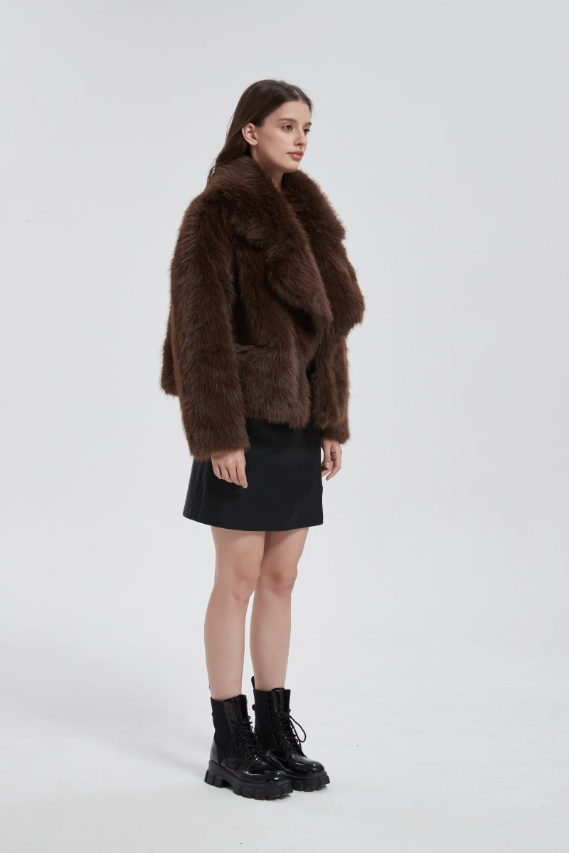 imitation fox fur short fur coat