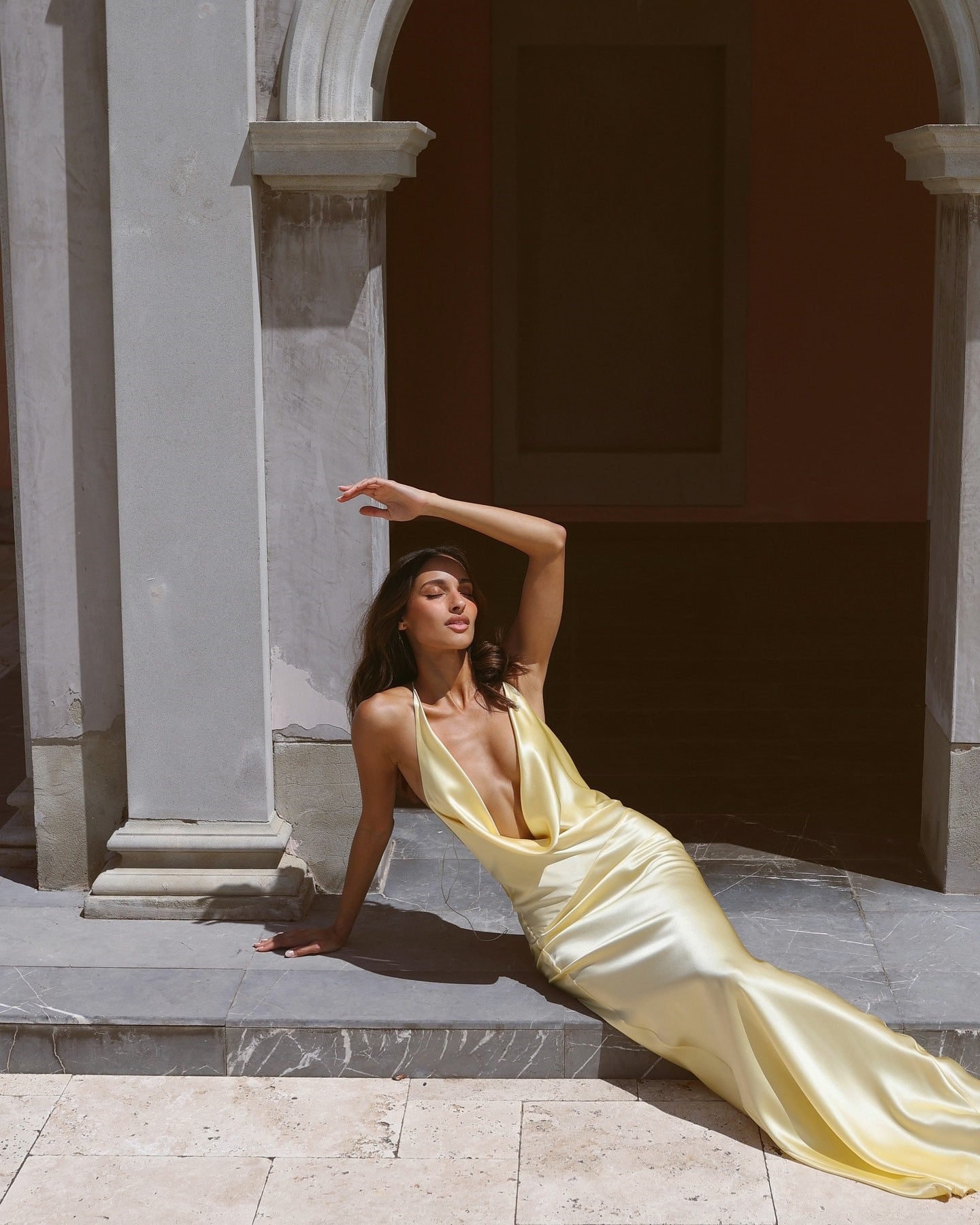 kate Satin slip maxi dress in yellow