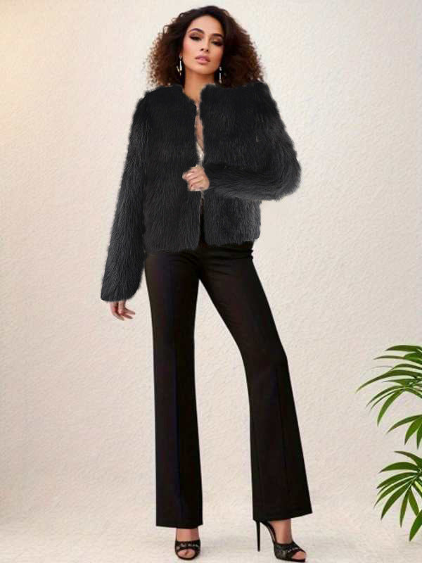 crew neck cropped imitation fur jackets
