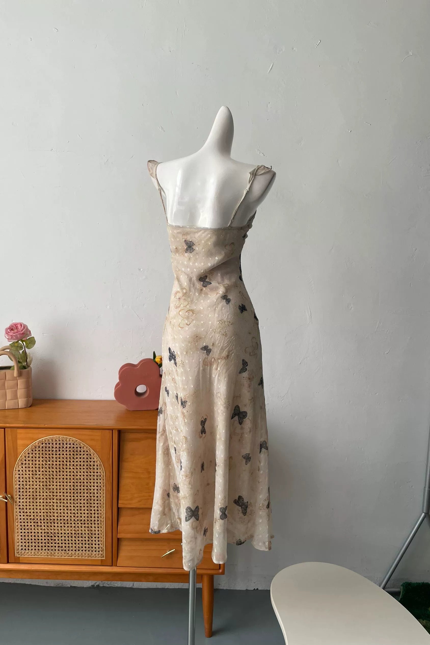 butterfly print camisole ruffled maxi dress