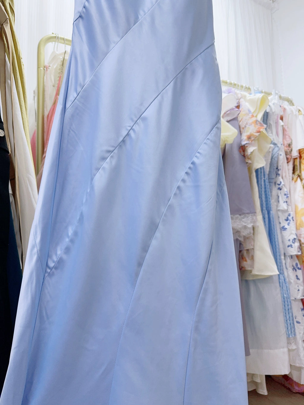 ice crystal blue satin halterneck dress