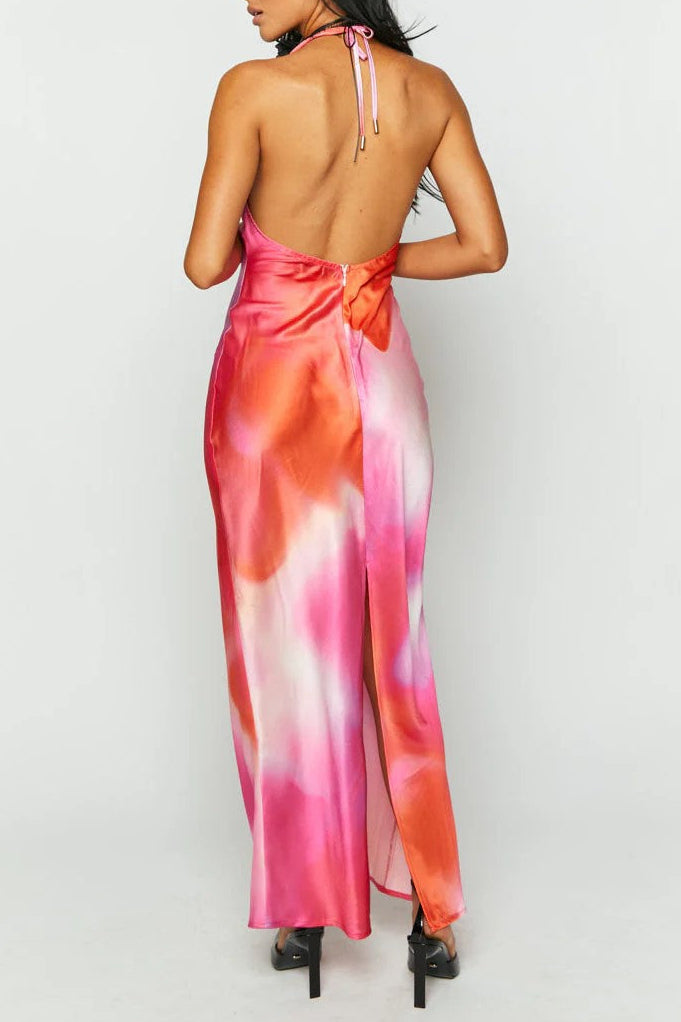 V-neck printed halter dress