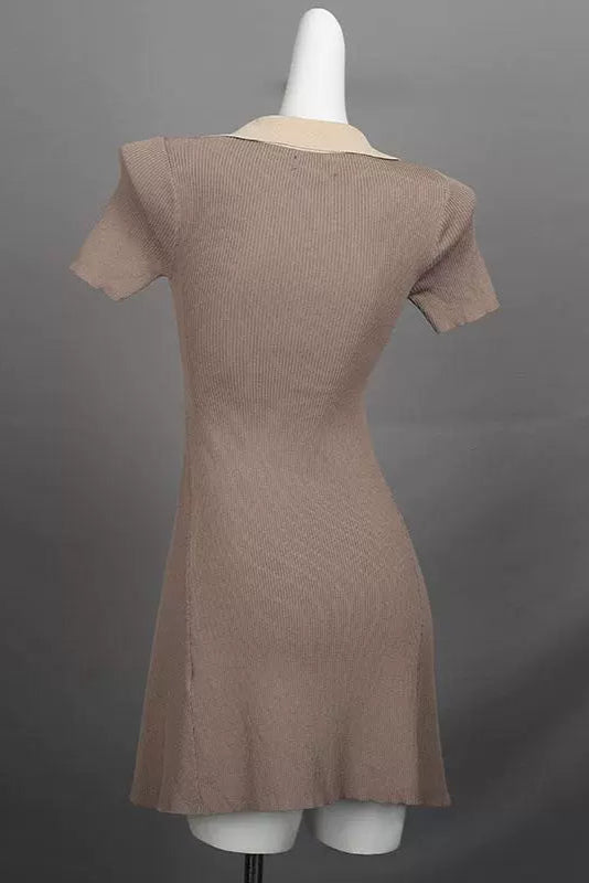 knitted short contrast slim A-line dress