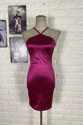 halterneck slim hip mini dress