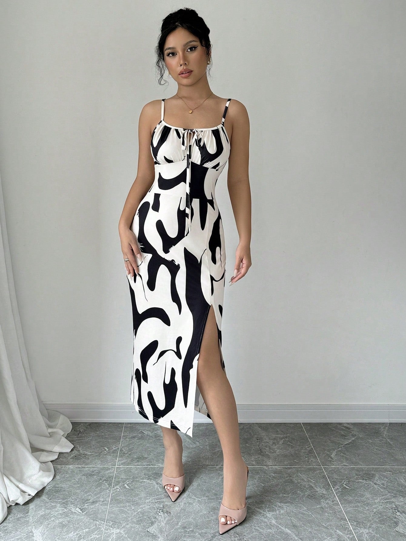 Cow print halter midi dress