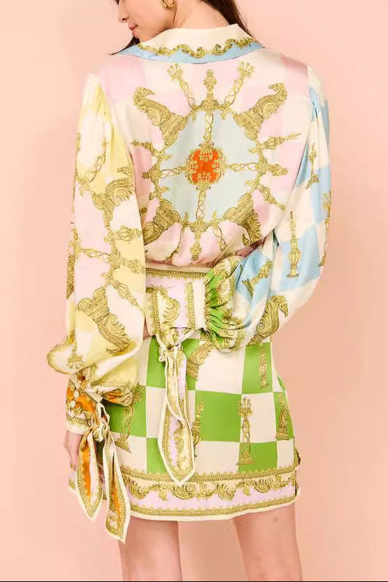 leila Lantern sleeve printed mini dress