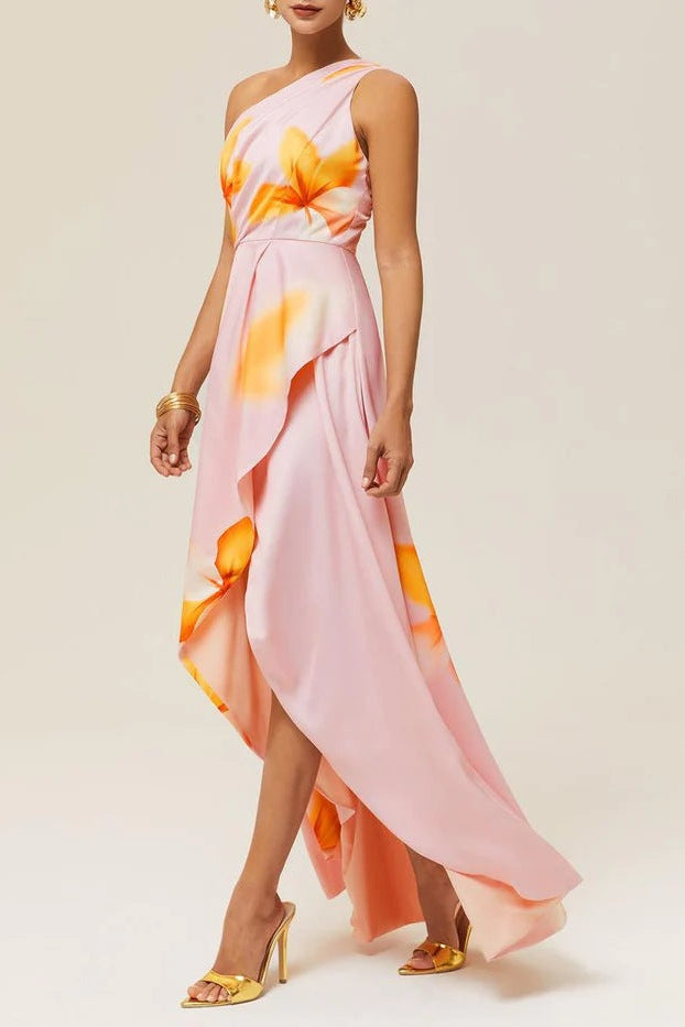 iris pink print hip hugging step maxi dress