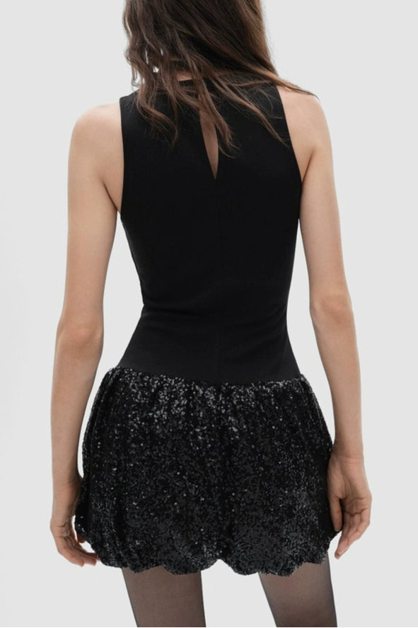 black lantern skirt sleeveless sequin dress