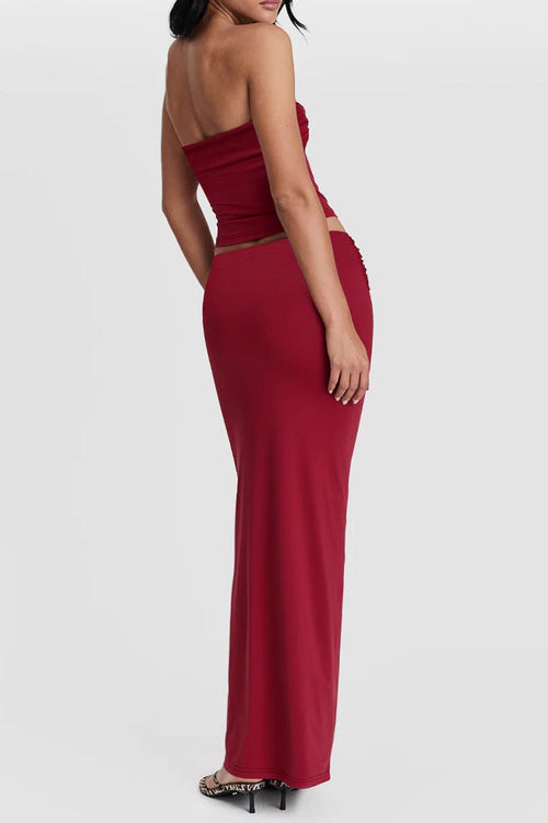 cecilia red strapless two-piece set
