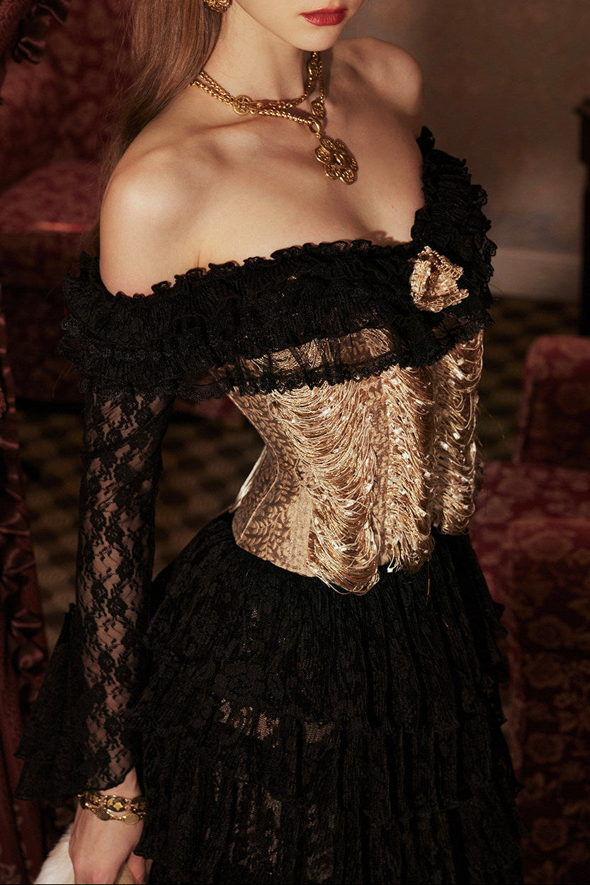 Vintage Court Fishbone Gown Corset Skirt Annual Meeting Gown