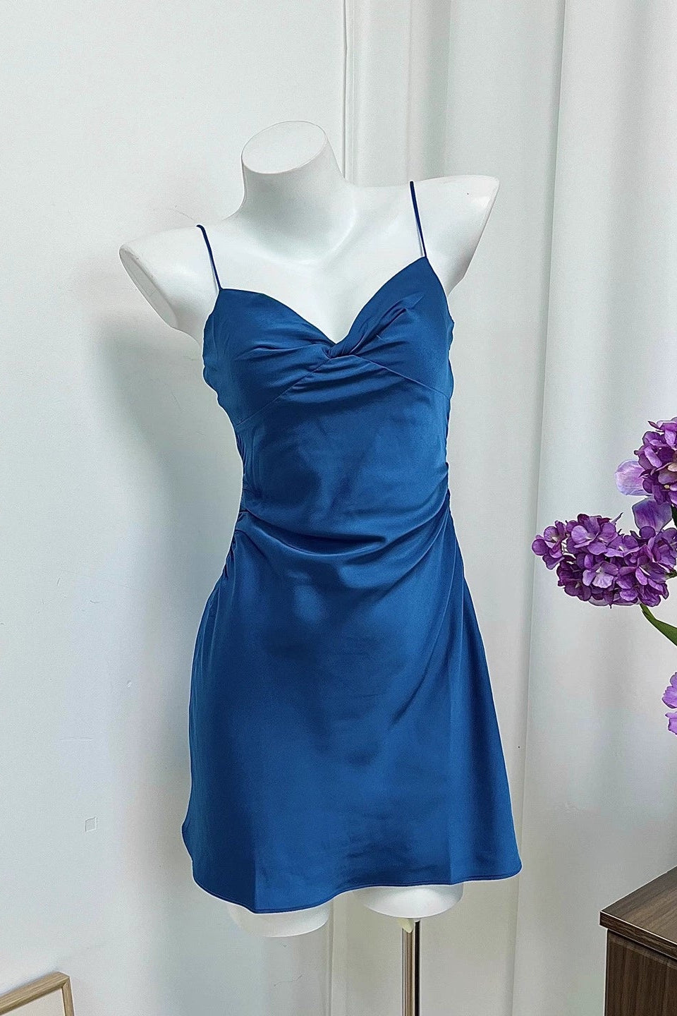 Blue Back Tie Rope Slip mini Dress