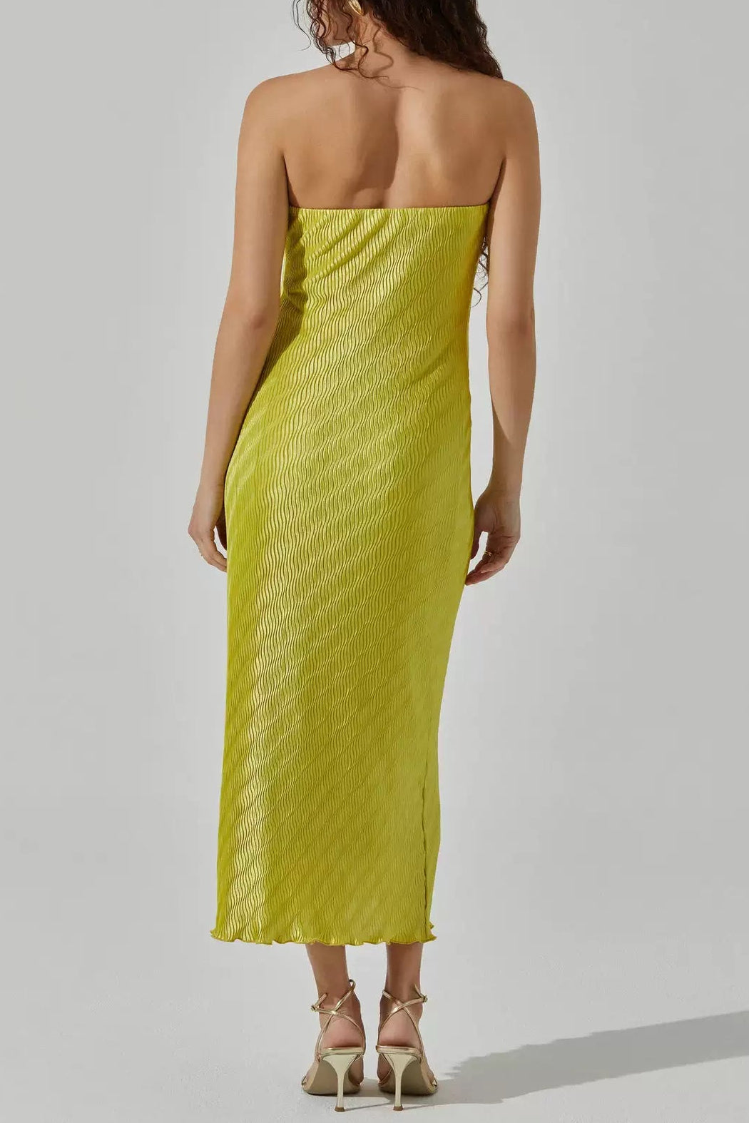 yellow glossy chest wrap dress