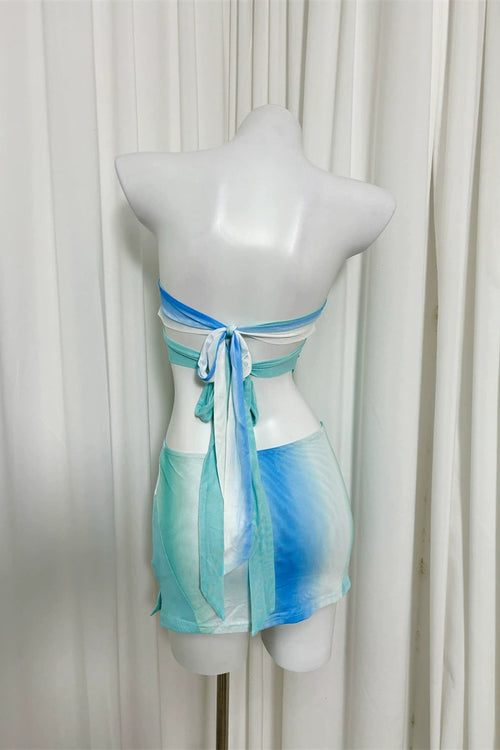blue mesh bandeau two piecce set
