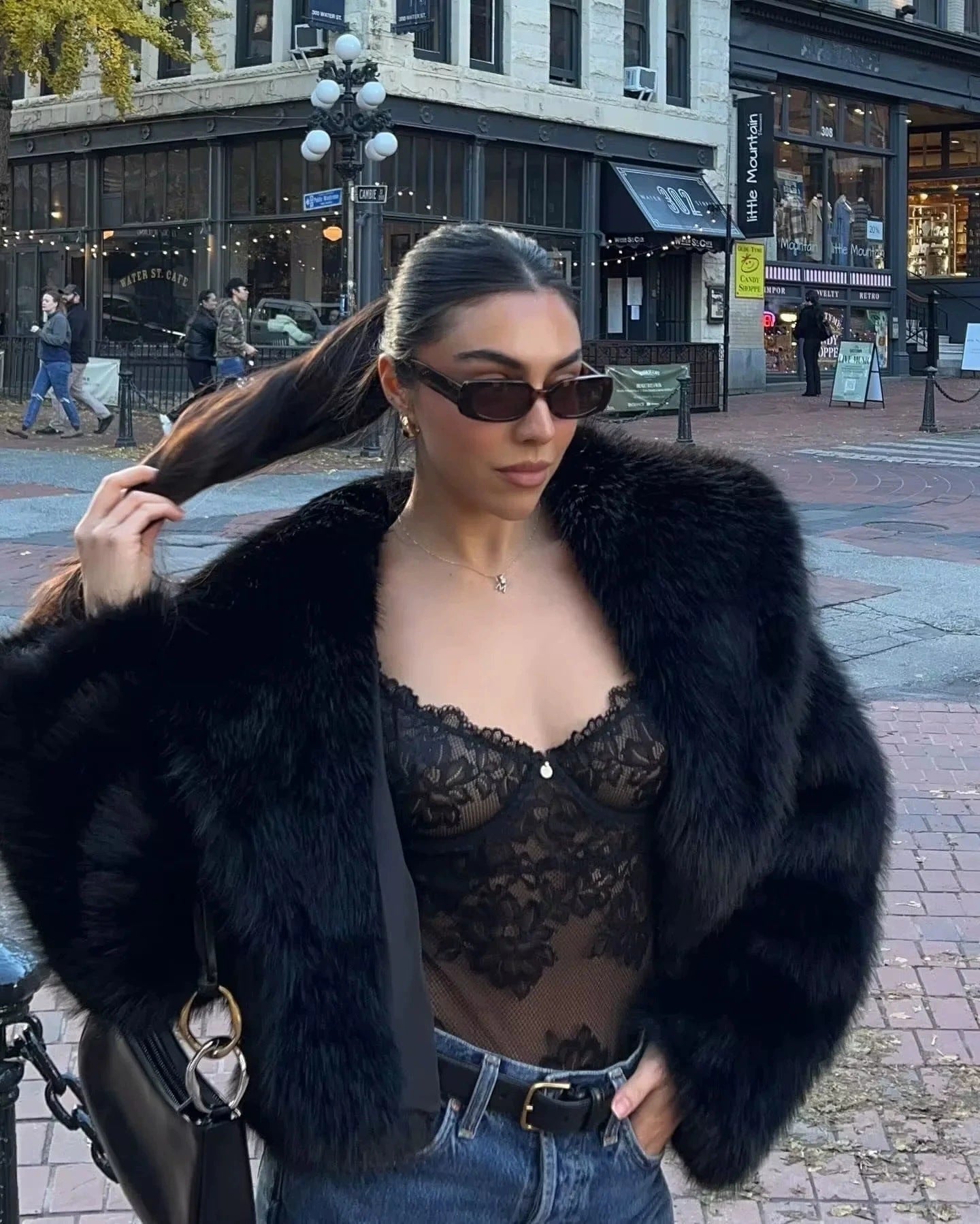 imitation fox fur cropped fur coats with artificial large fur collars