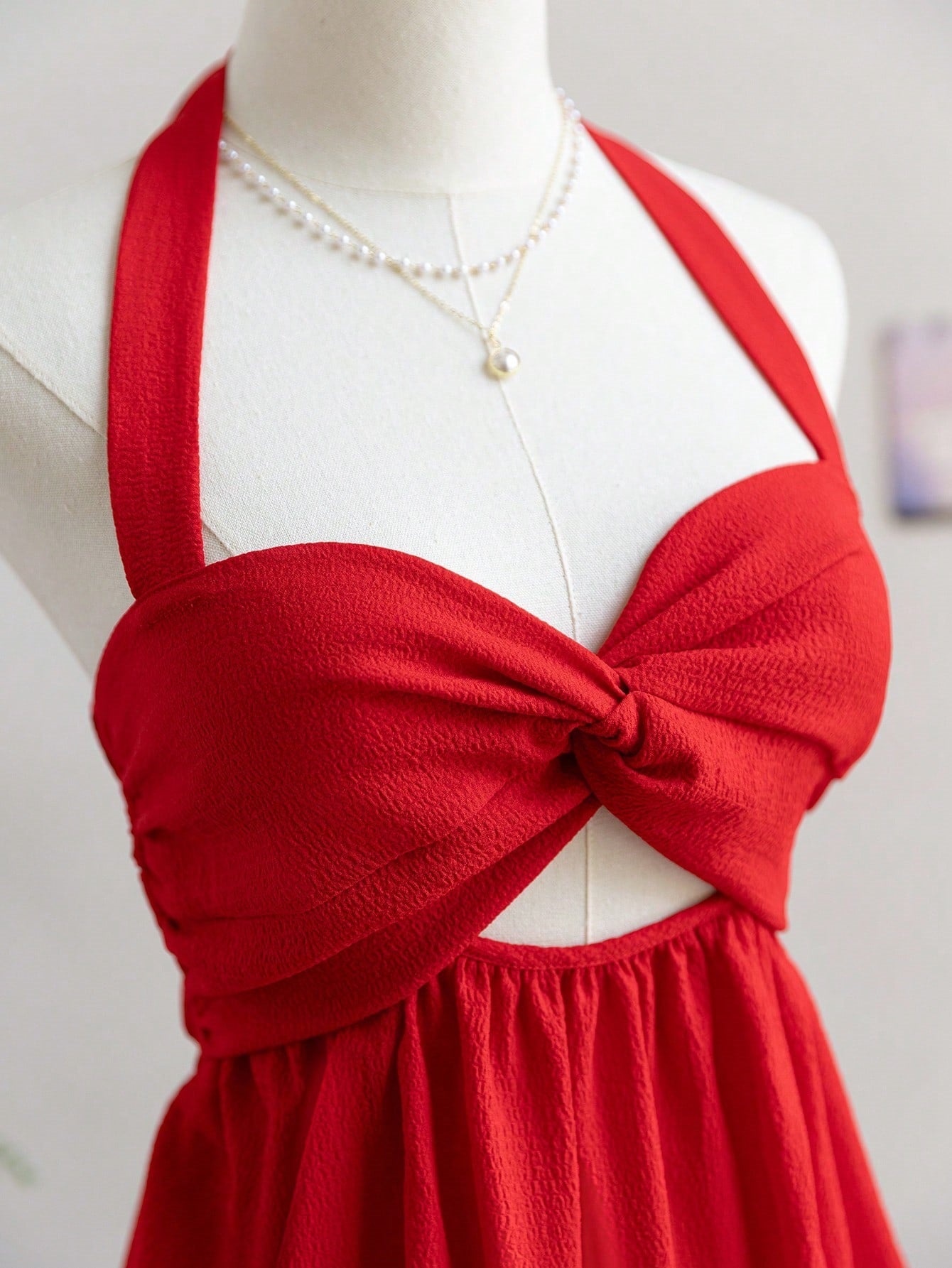 grace Red halter-neck backless mini dress