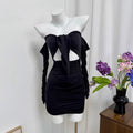 black off-the-shoulder mini dress