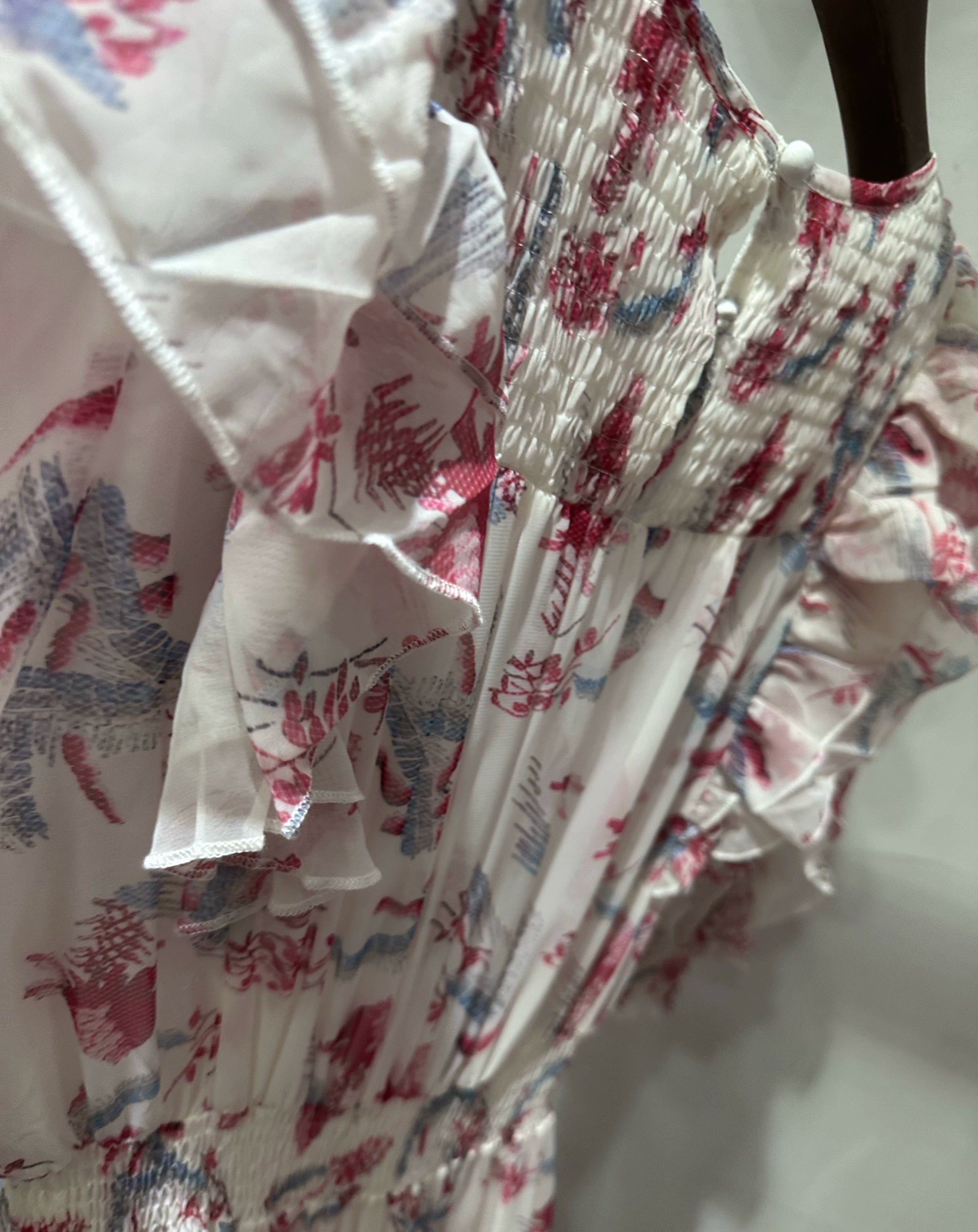 pink ruffled elastic midi dress