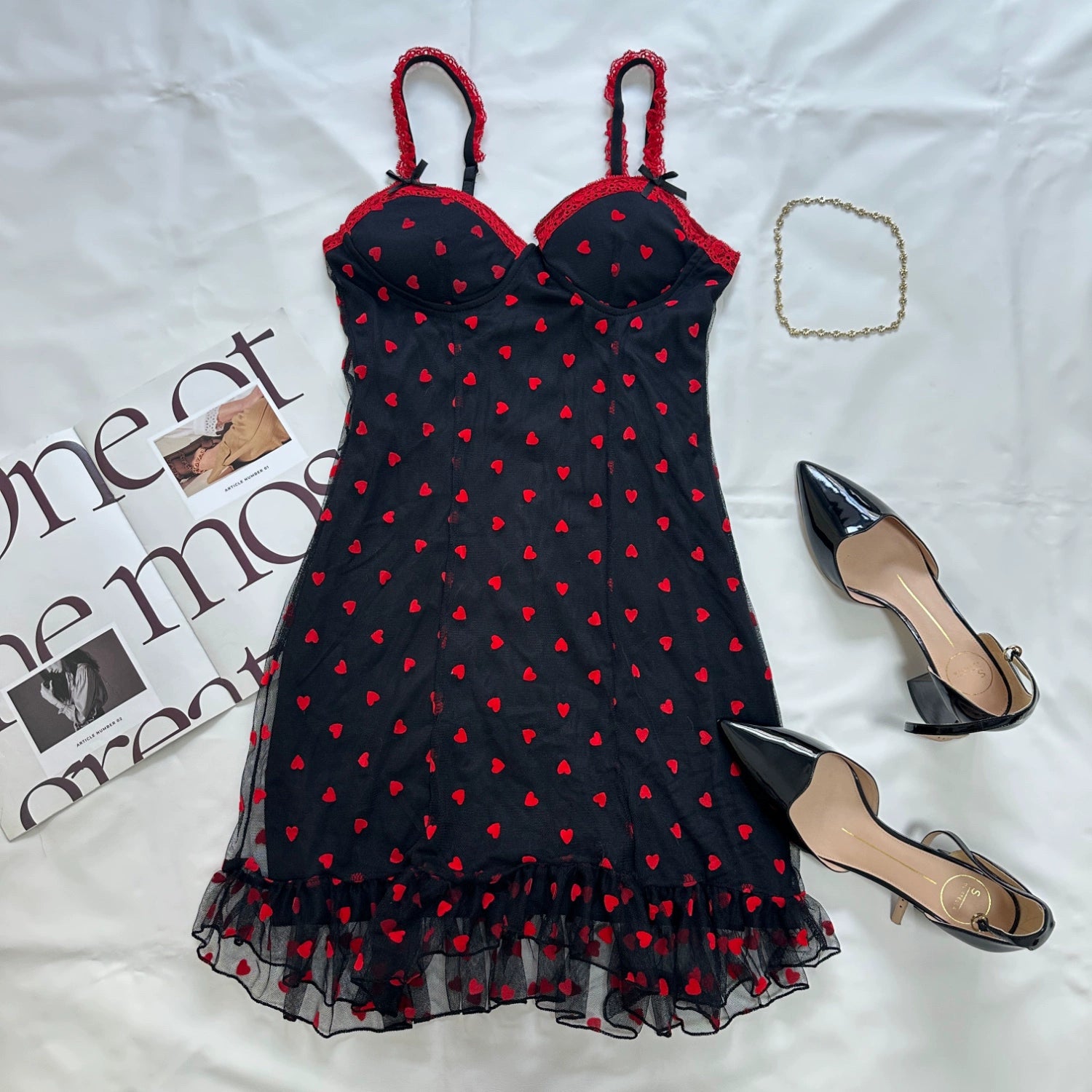 Flocked Love Mesh Slip Dress