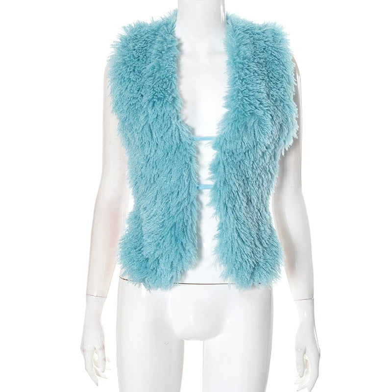 wool faux fur vest shawl
