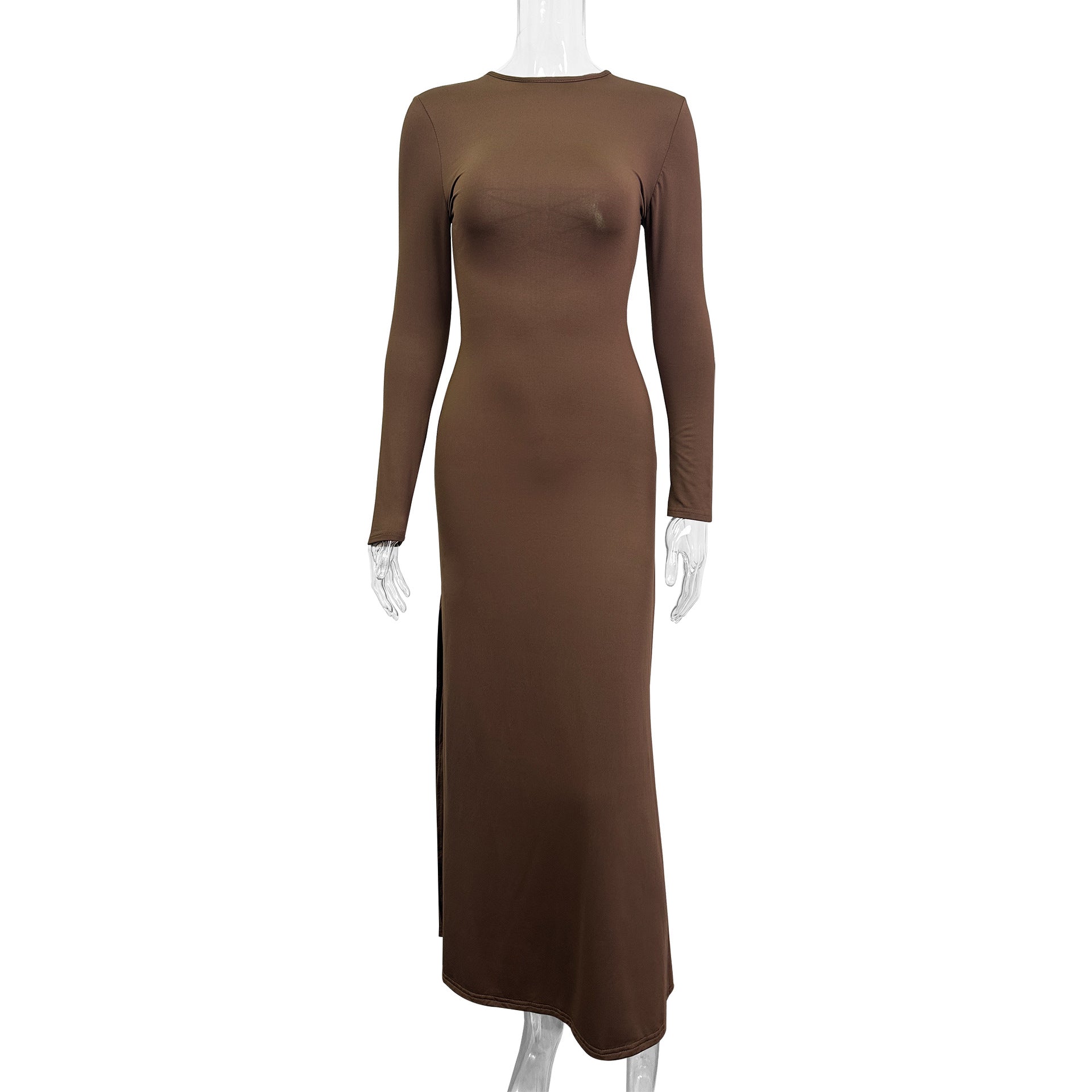 Round neck long sleeve hollowed-out backless bodycon maxi dress