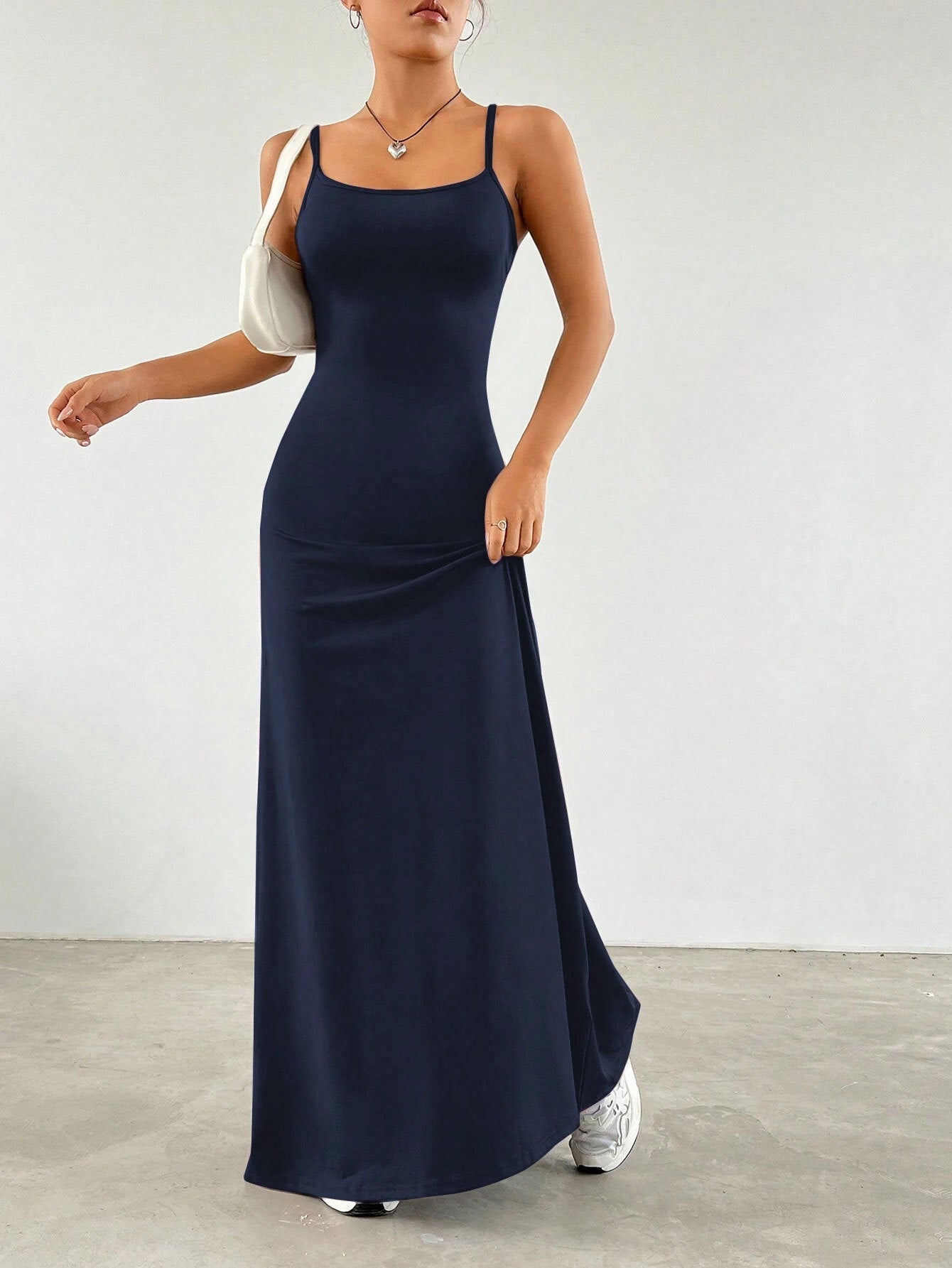 deirdre blue High-waisted halter-neck fitted maxi dress