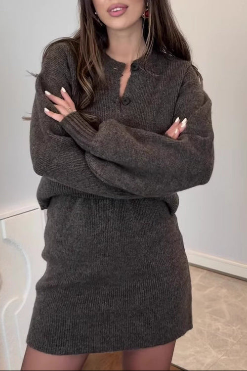 brown long-sleeved short skirt suit