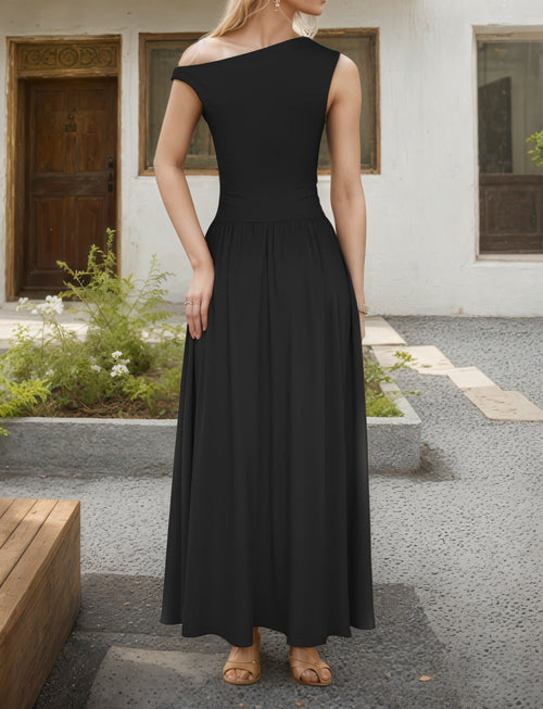 coral black Off-shoulder maxi dress