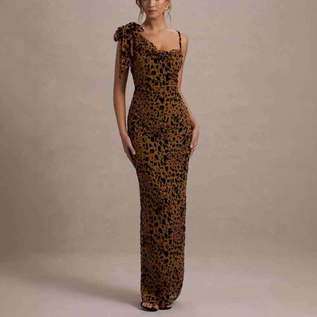 Leopard print slip maxi dress