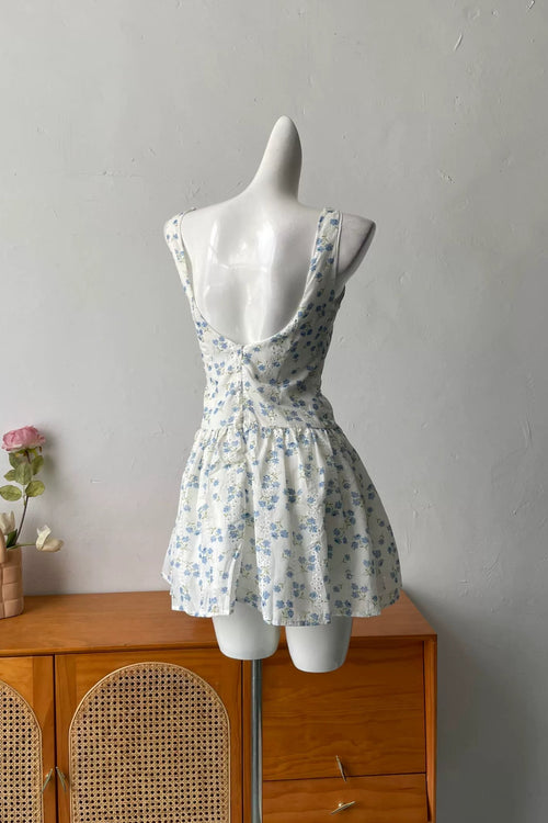 blue low-waisted backless dress