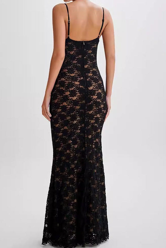 Black lace slip maxi dress