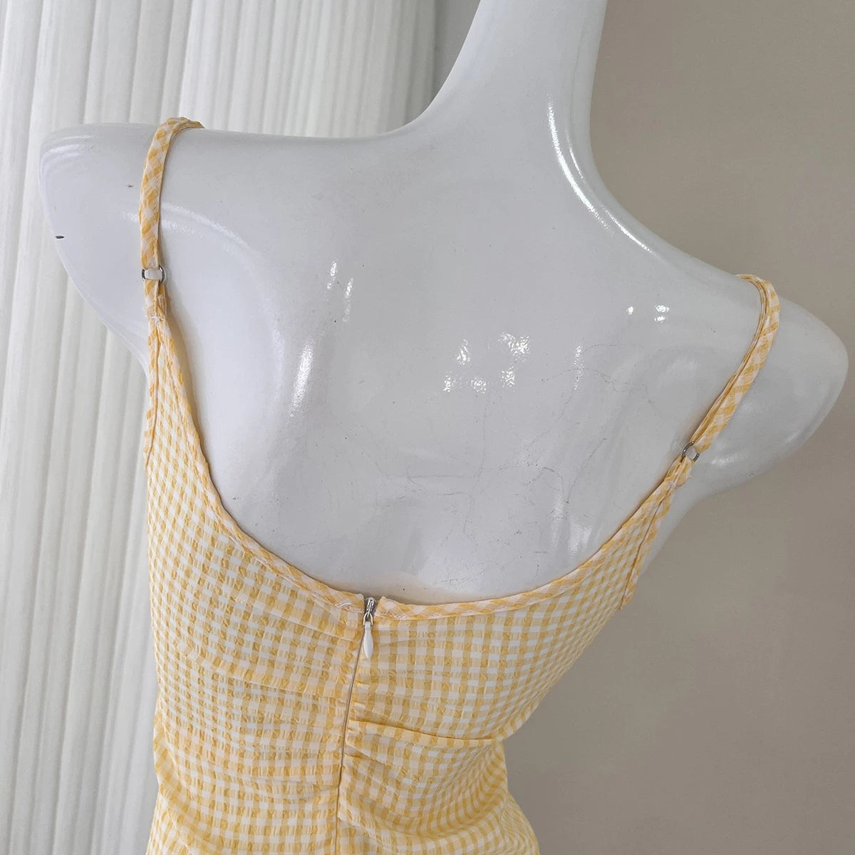 color-blocking plaid bow slip dress