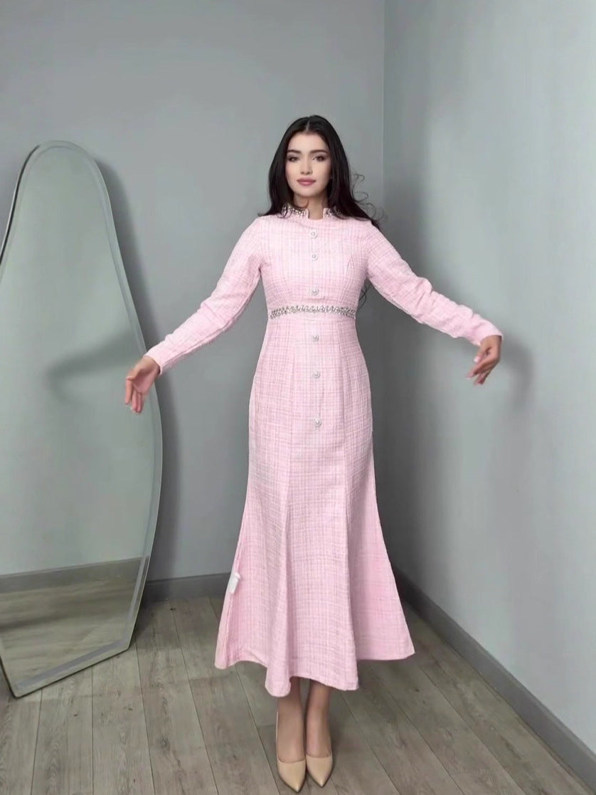 maria pink long sleeve maxi dress