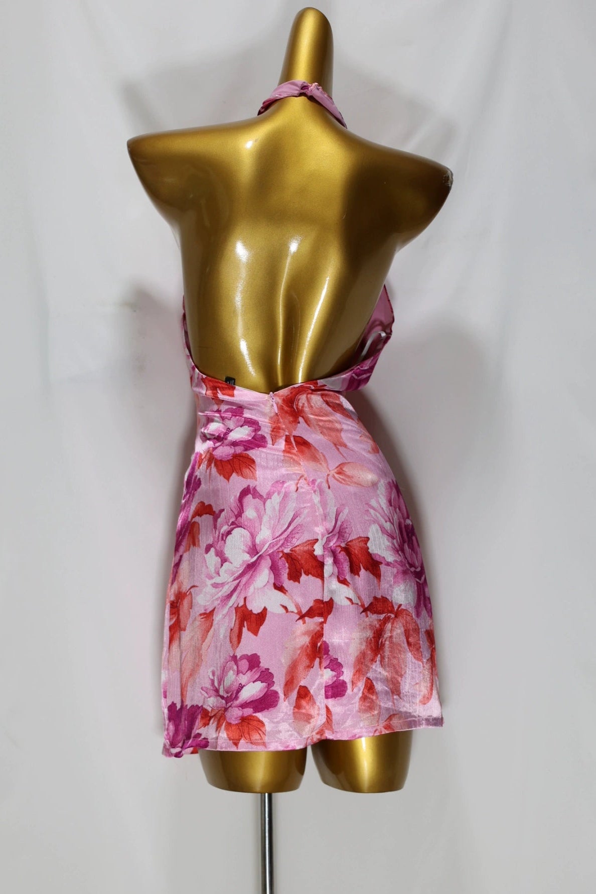 pink satin flower mini dress