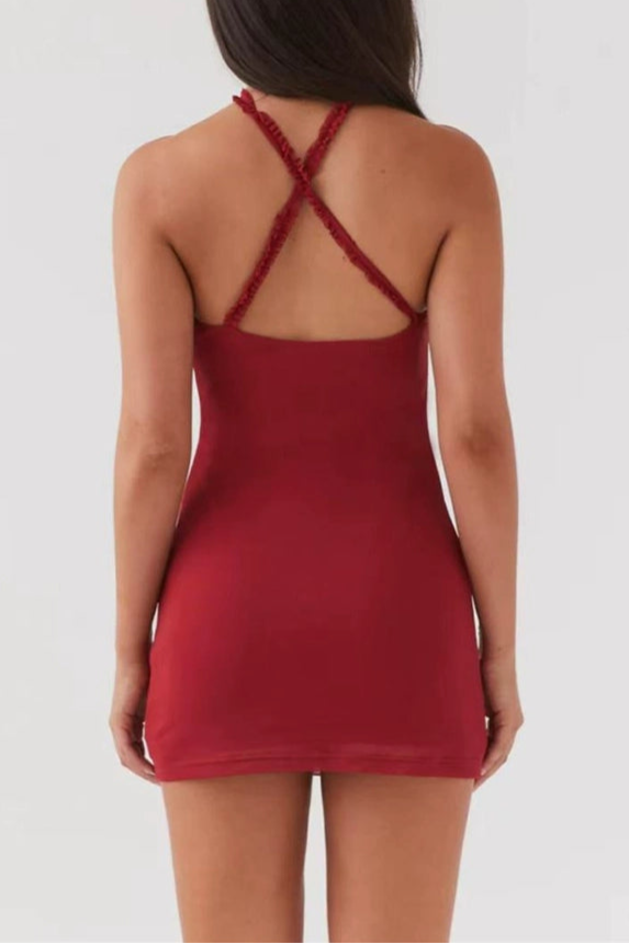 burgundy cut-out suspender mini dress