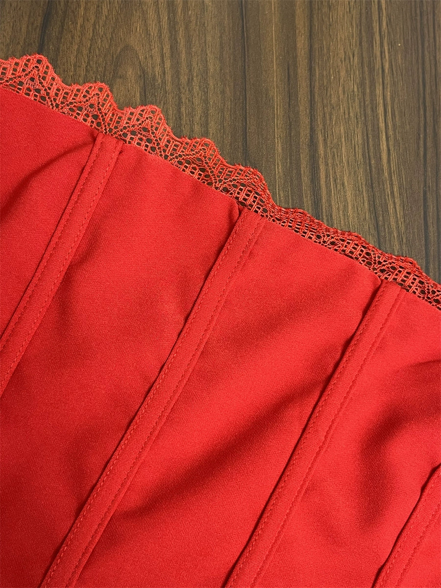 lace irregular hem bandeau mini dress
