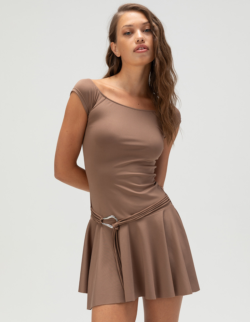 brown metal belt stretch vintage dress