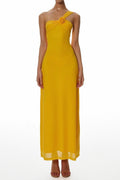 one-shoulder flower a-line maxi dress in yellow