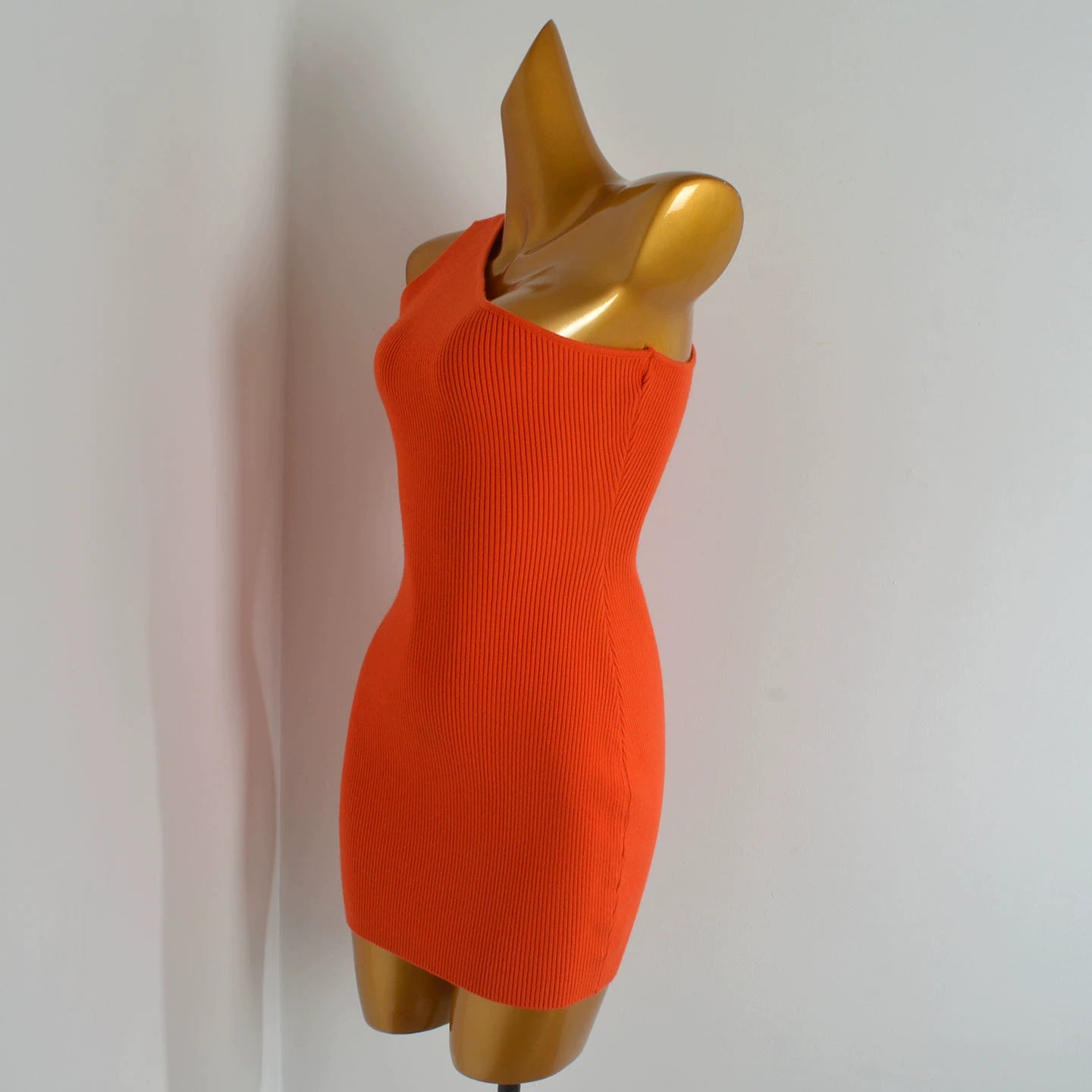 slanted collar knitted off-the-shoulder dress