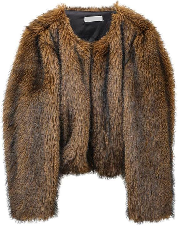 faux fur long-sleeved front open cropped coats