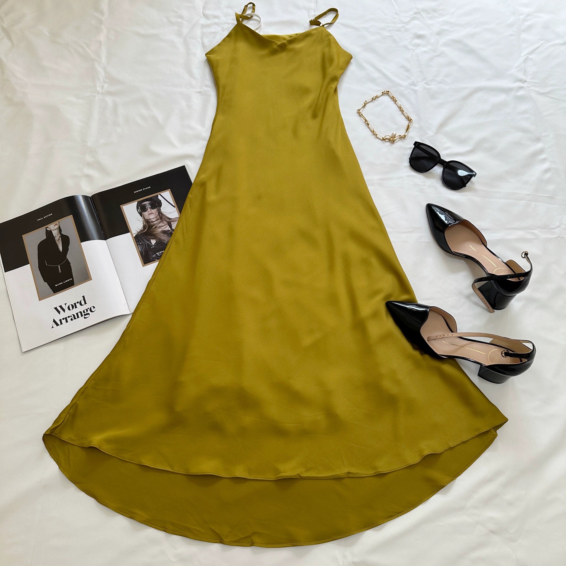 silk V-neck suspender long dress