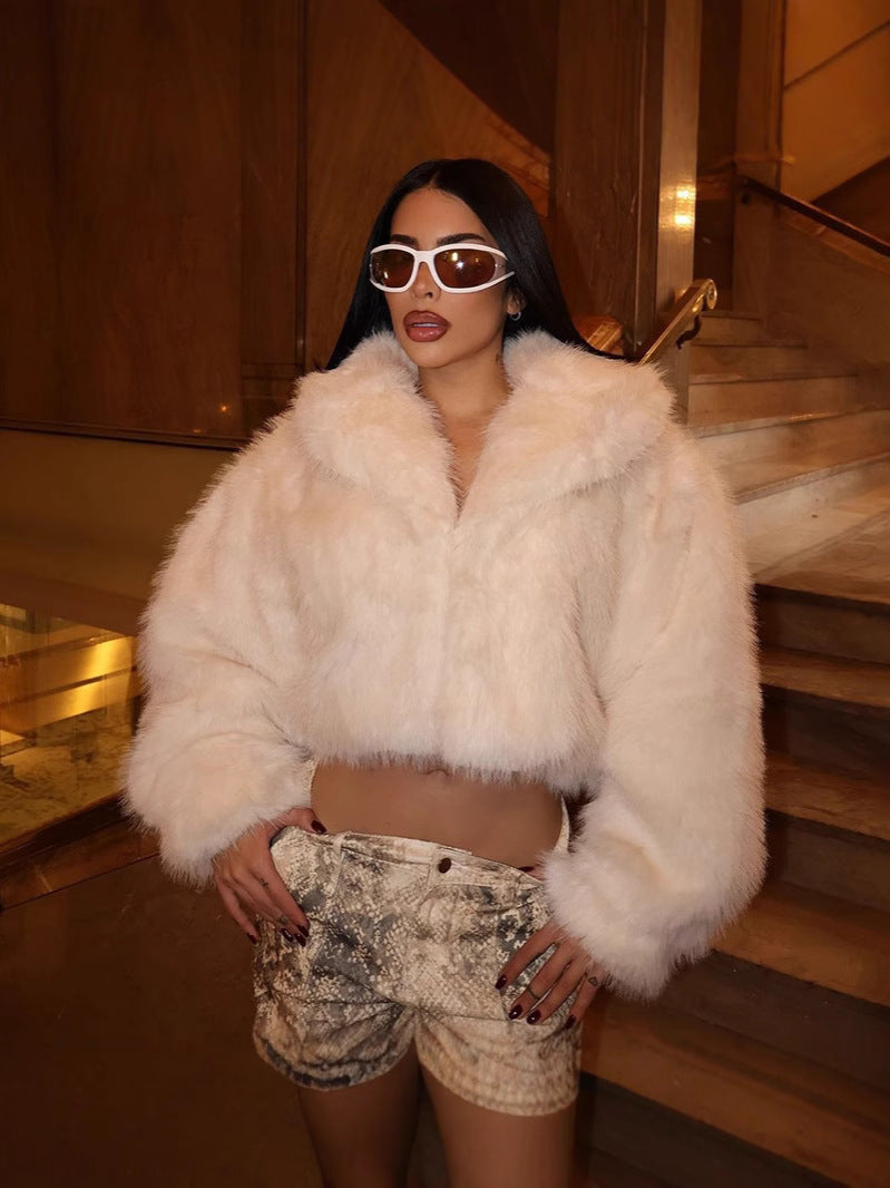 loose lapel fur plus size imitation fox fur coat