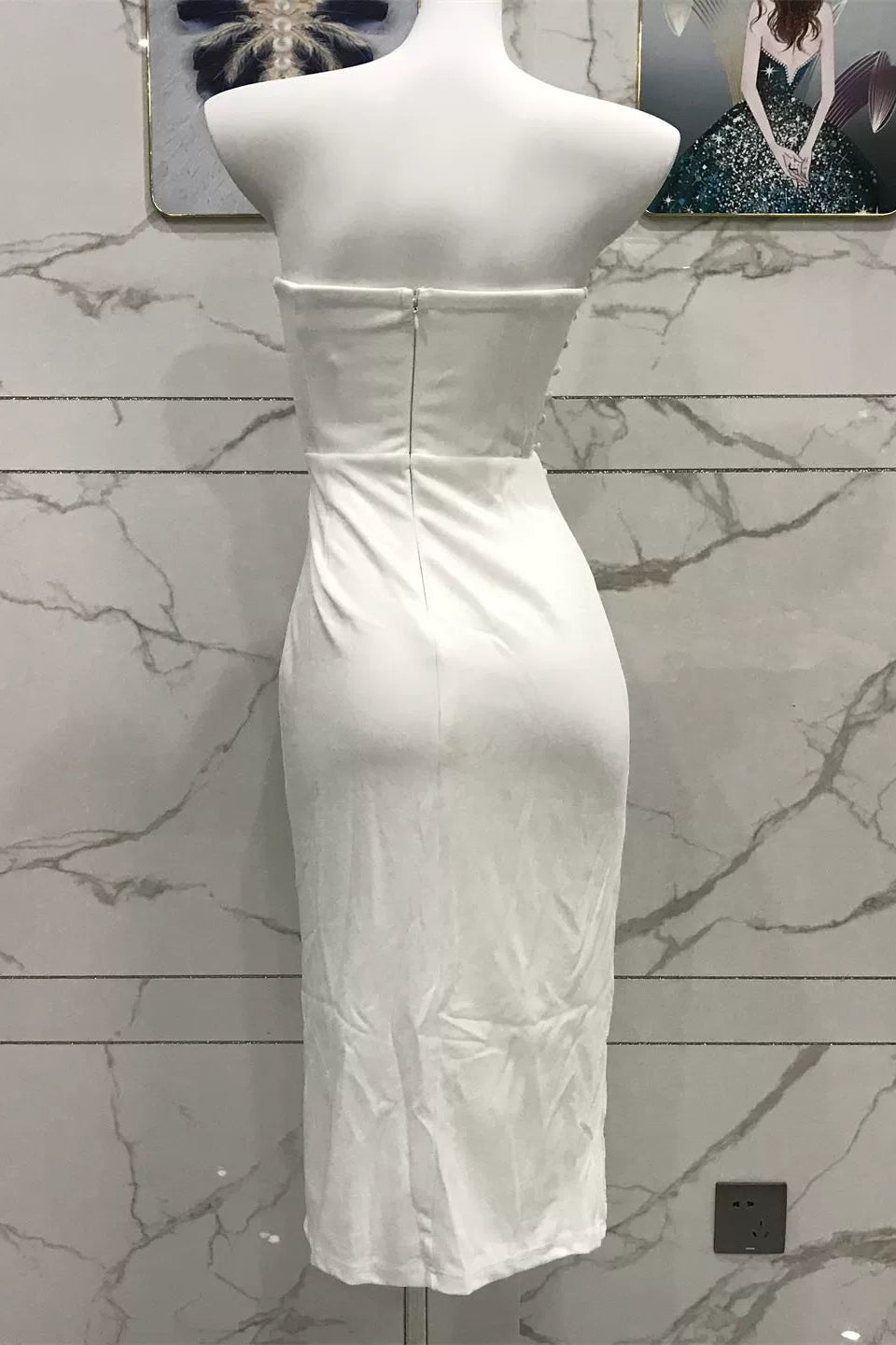 white bandeau hollow slit dress