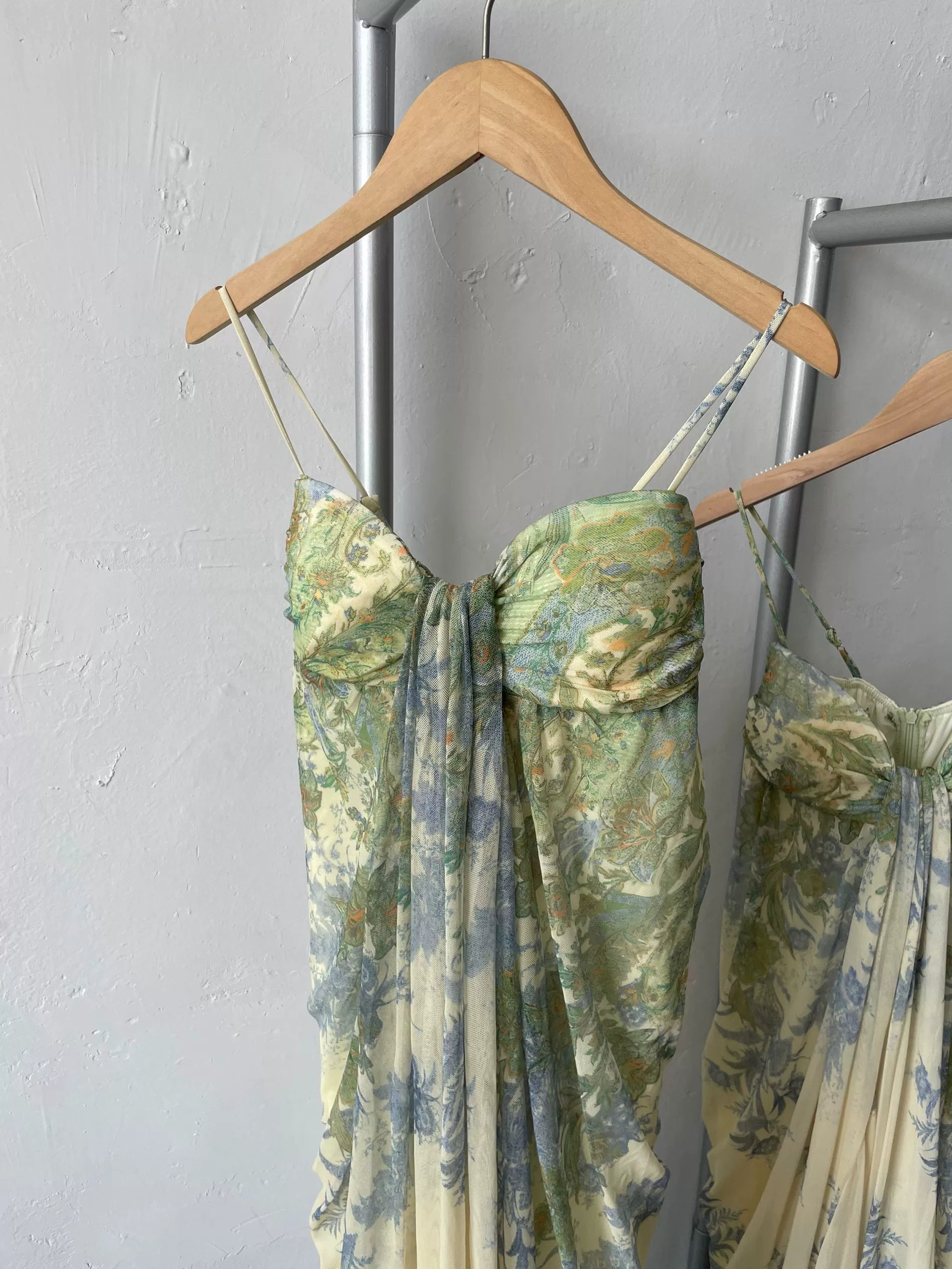 green print tie-dye slip dress