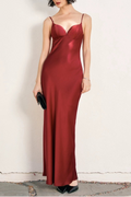wine red satin slip maxi dress