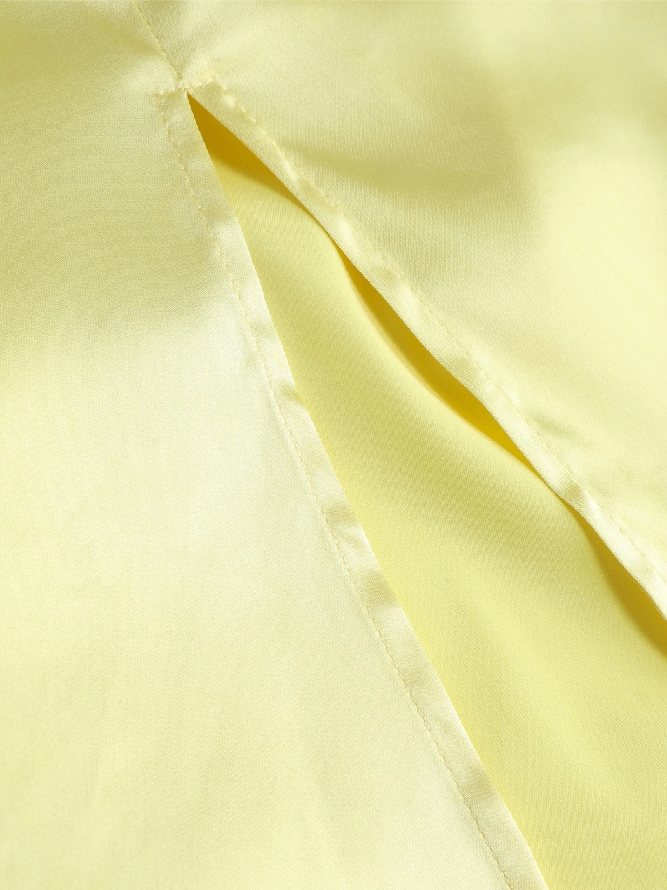 green floral V-neck lace-up backless satin panel side slit dress