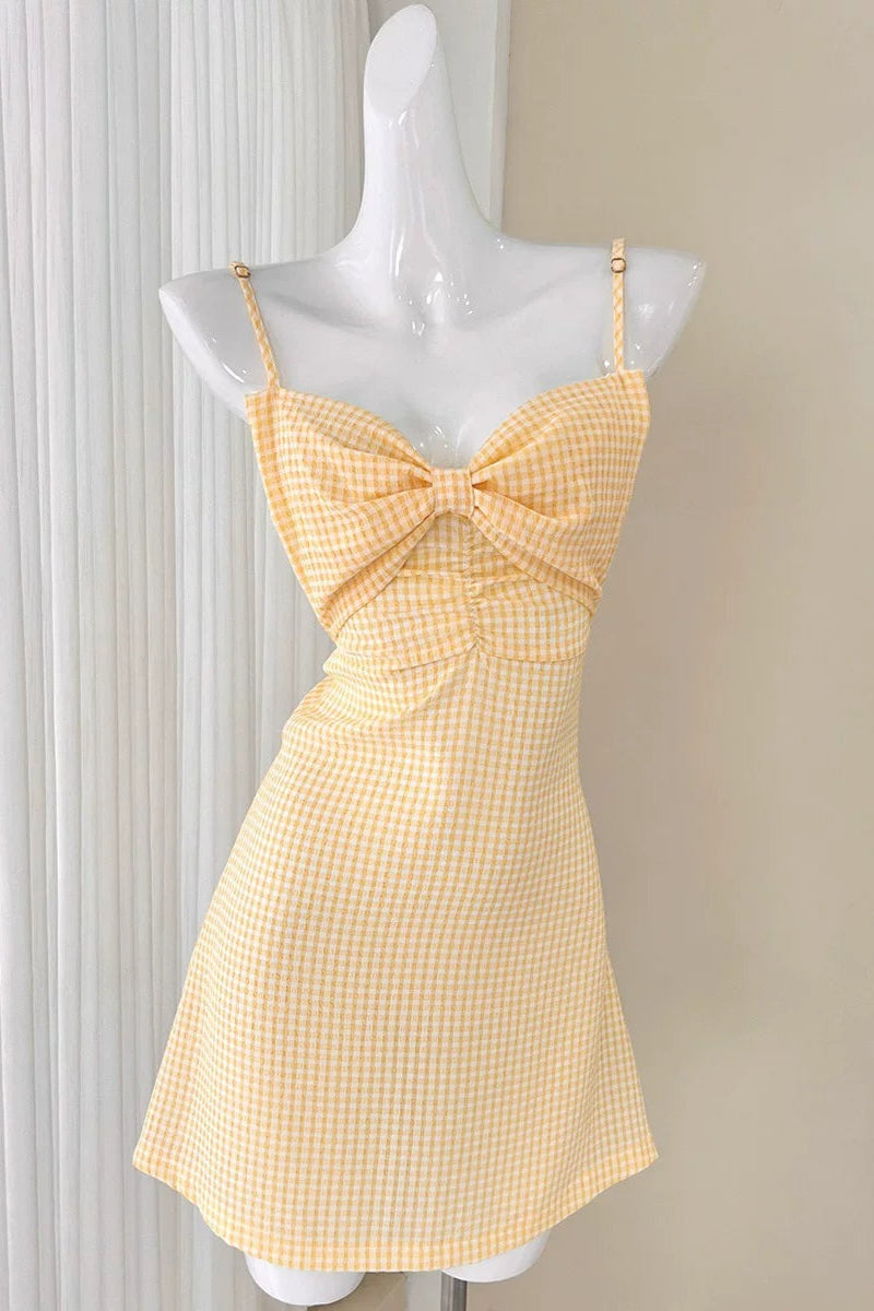 color-blocking plaid bow slip dress
