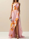iris pink print hip hugging step maxi dress