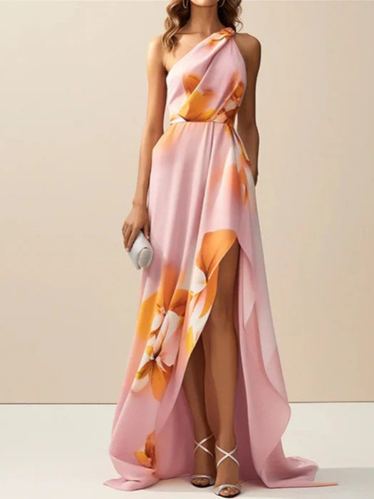 iris pink print hip hugging step maxi dress
